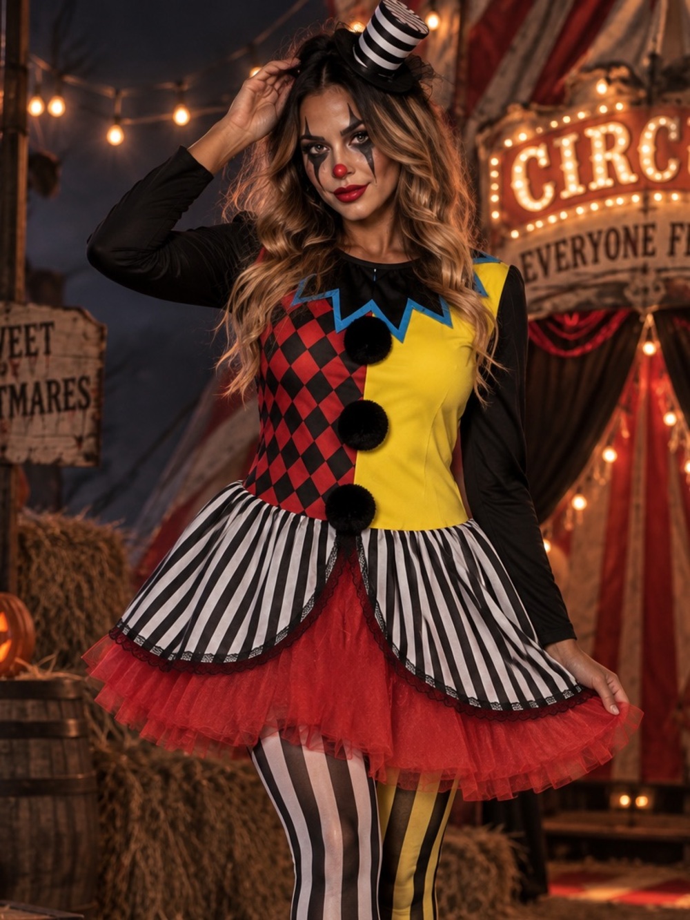 Creepy sexy clown costume - jester. Dress Only